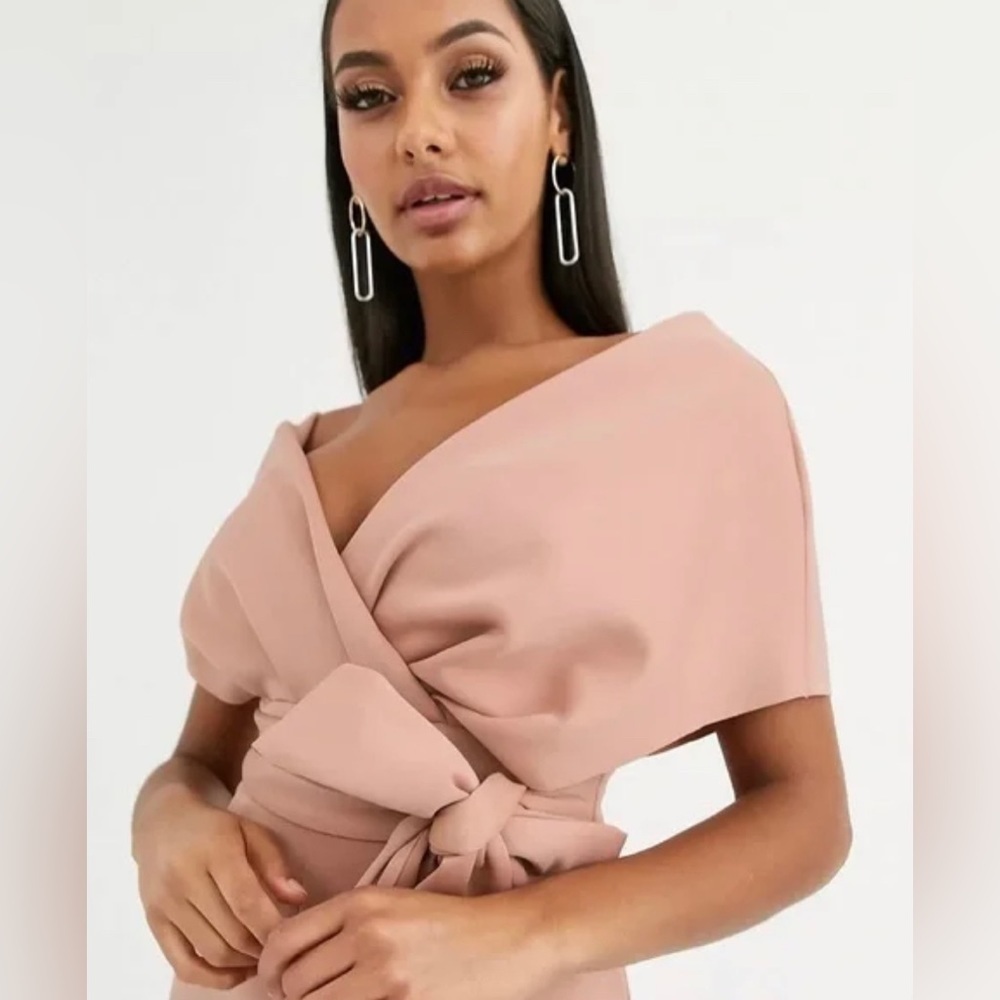 ASOS Petite Fallen Shoulder Scuba Jumpsuit in Blush - Picture 3 of 9